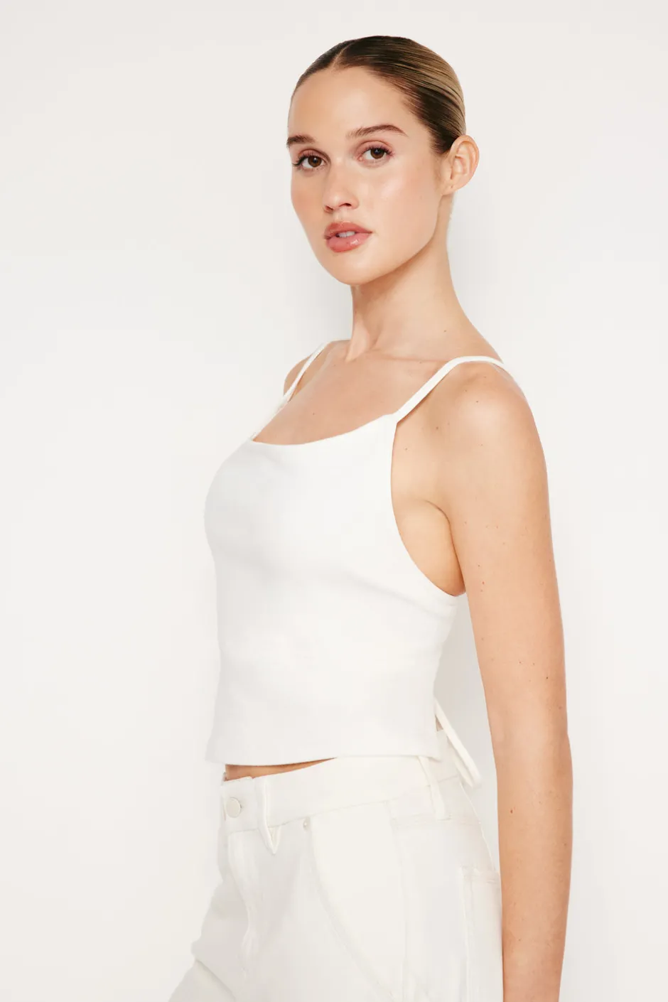 Good American Tops<DENIM TIE BACK HALTER Cloud white001