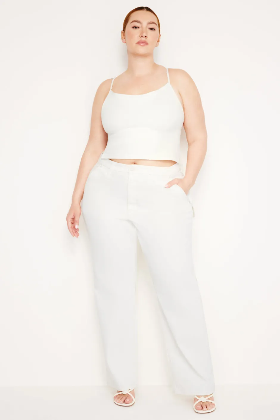 Good American Tops<DENIM TIE BACK HALTER Cloud white001