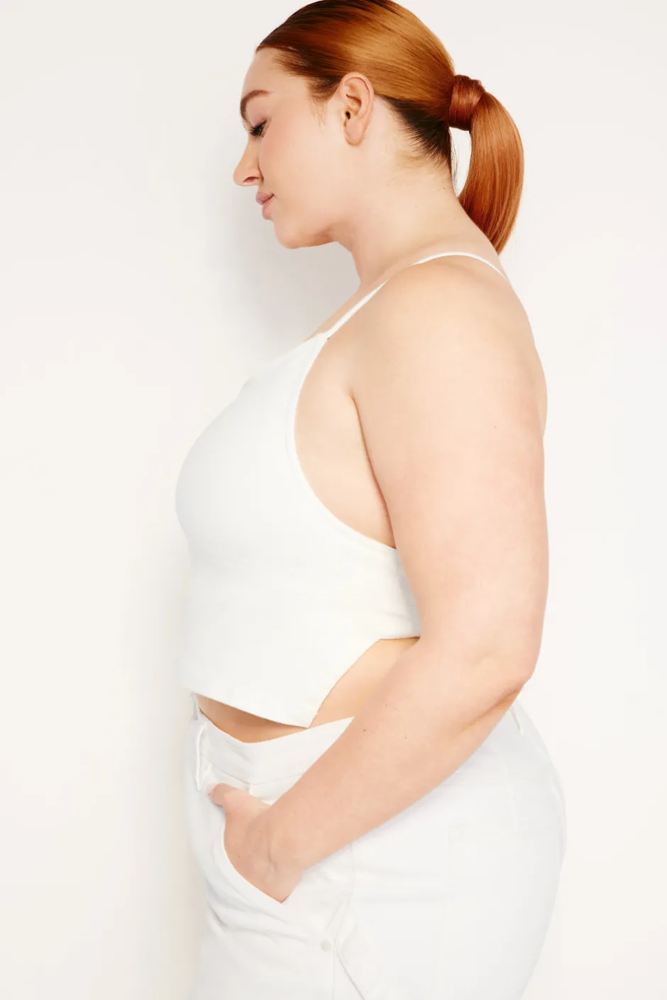 Good American Tops<DENIM TIE BACK HALTER Cloud white001