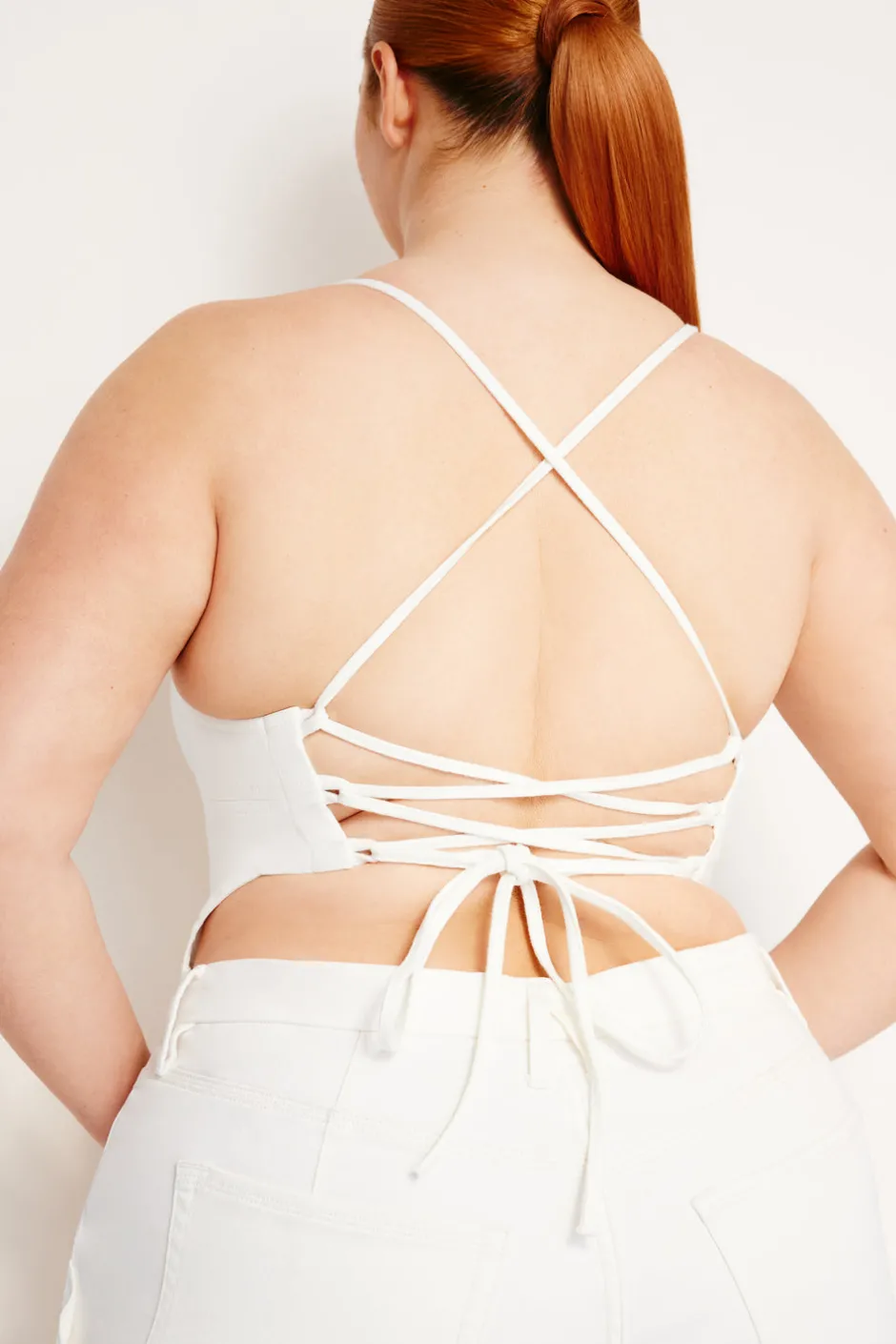 Good American Tops<DENIM TIE BACK HALTER Cloud white001