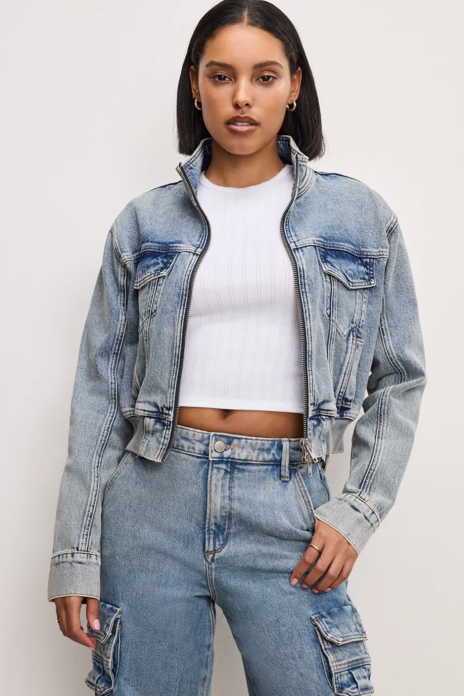 Good American Outerwear<DENIM TRUCKER JACKET Indigo762