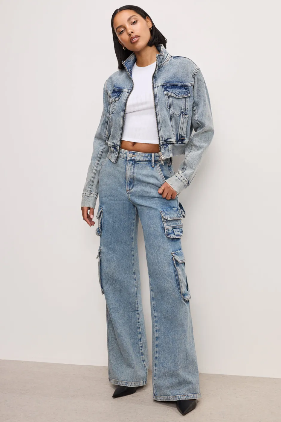 Good American Outerwear<DENIM TRUCKER JACKET Indigo762