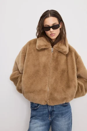 Good American Outerwear<FAUX FUR COLLAR JACKET Warm caramel003