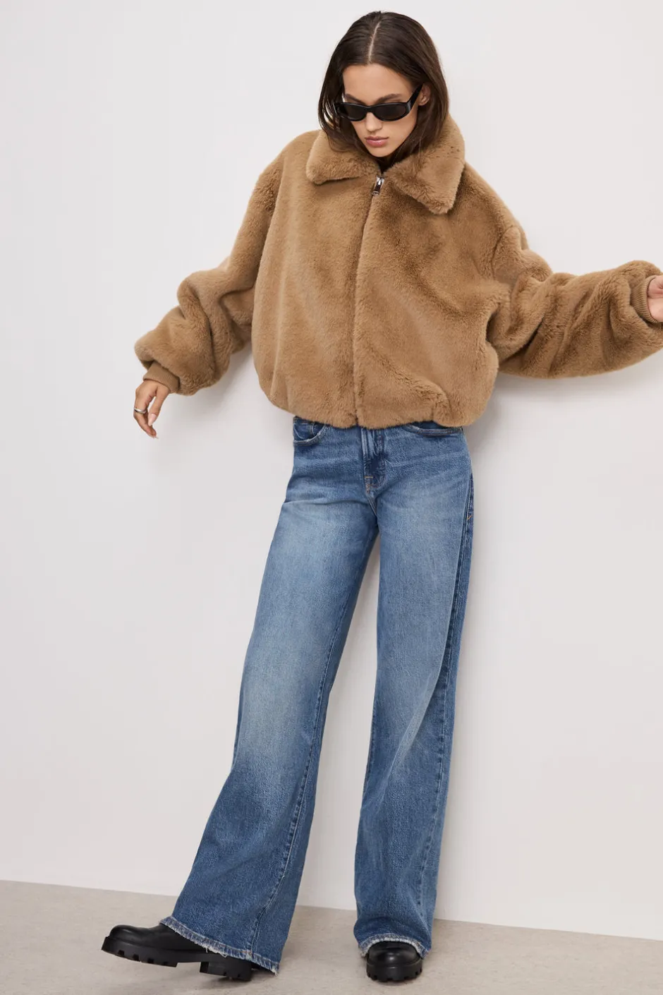 Good American Outerwear<FAUX FUR COLLAR JACKET Warm caramel003