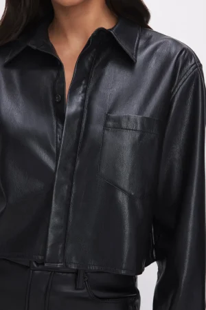 Good American Tops<FAUX LEATHER CROPPED SHIRT Black001