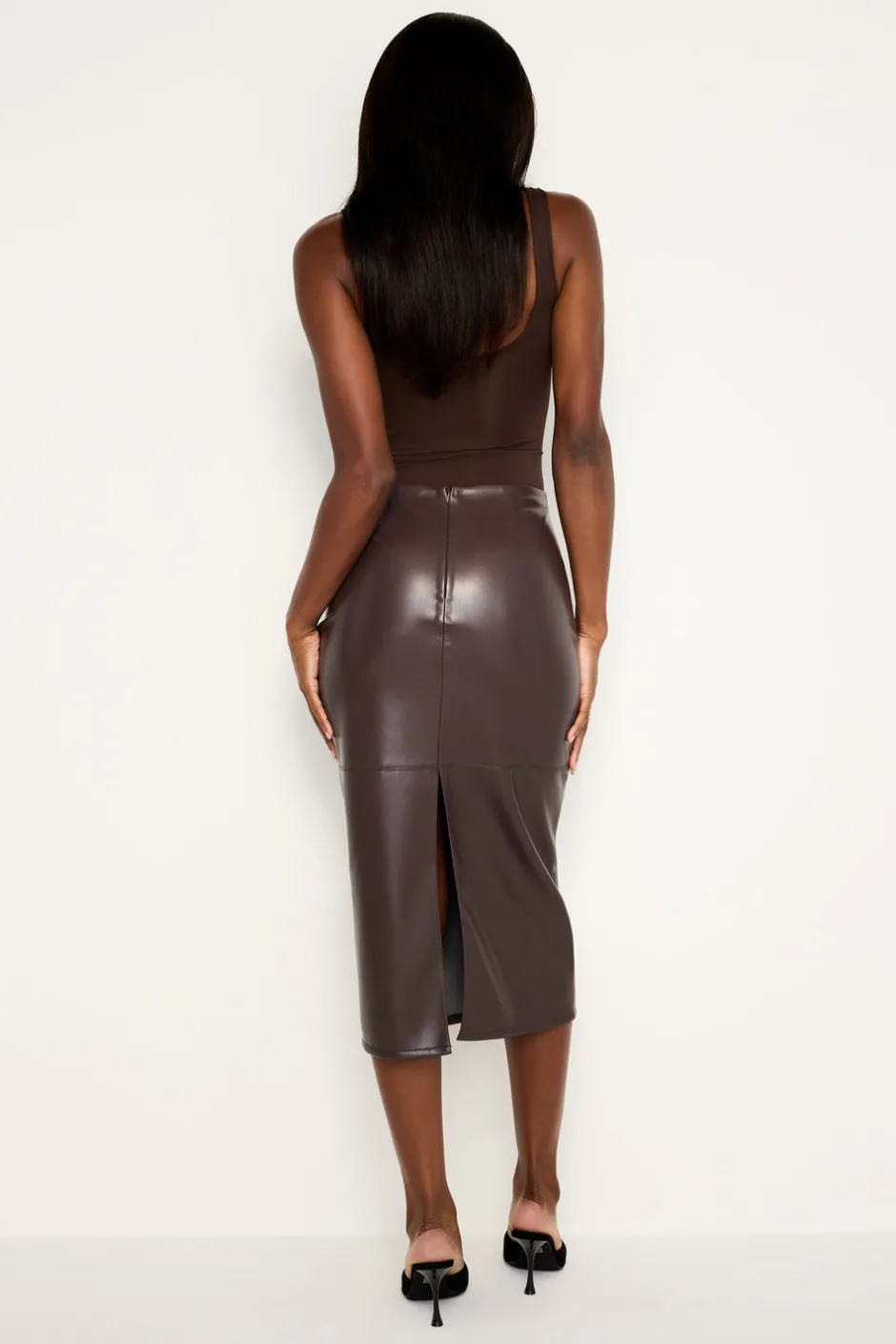 Good American Shorts & Skirts<FAUX LEATHER MIDI SKIRT Bark003
