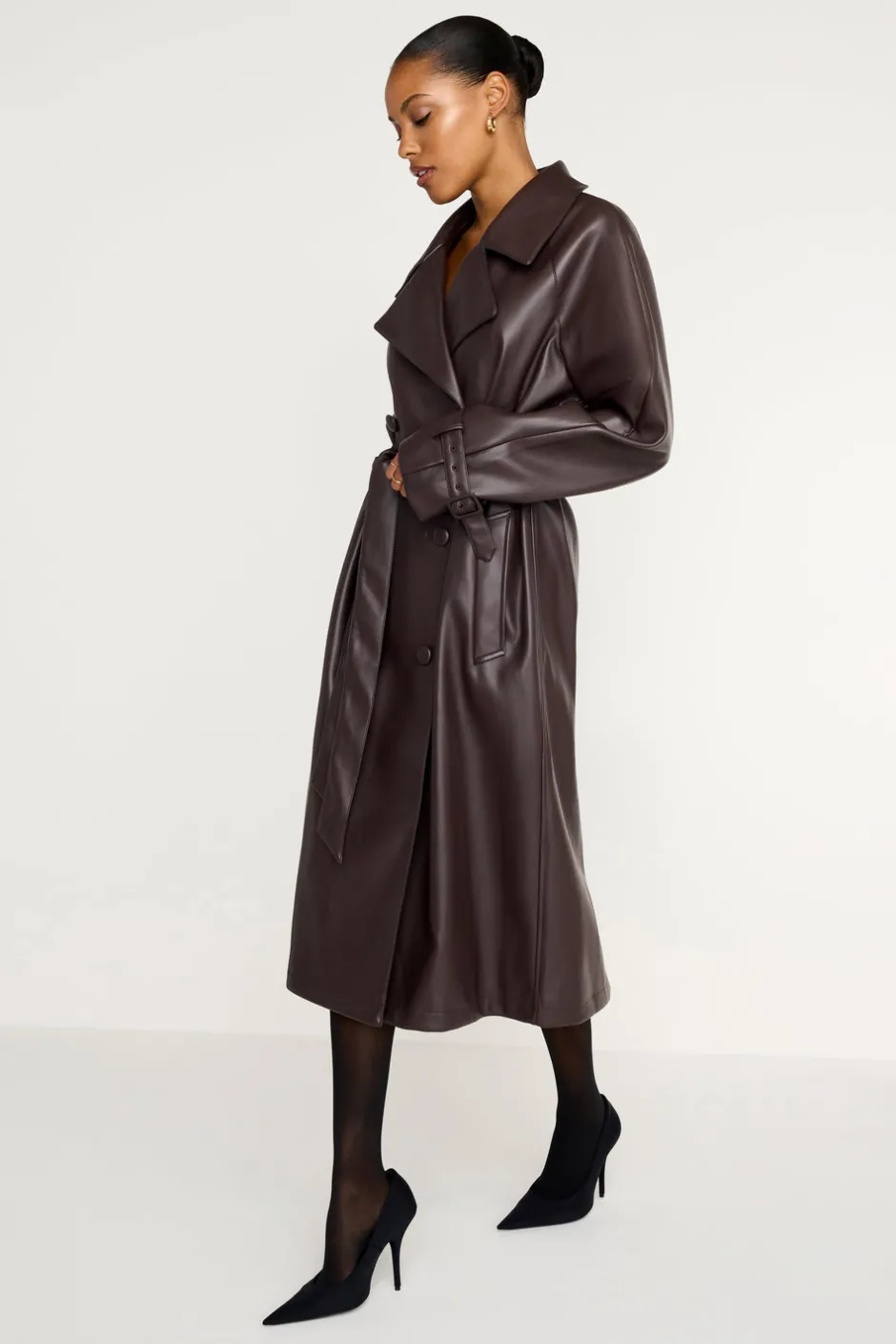 Good American Outerwear<FAUX LEATHER TRENCH COAT Bark003