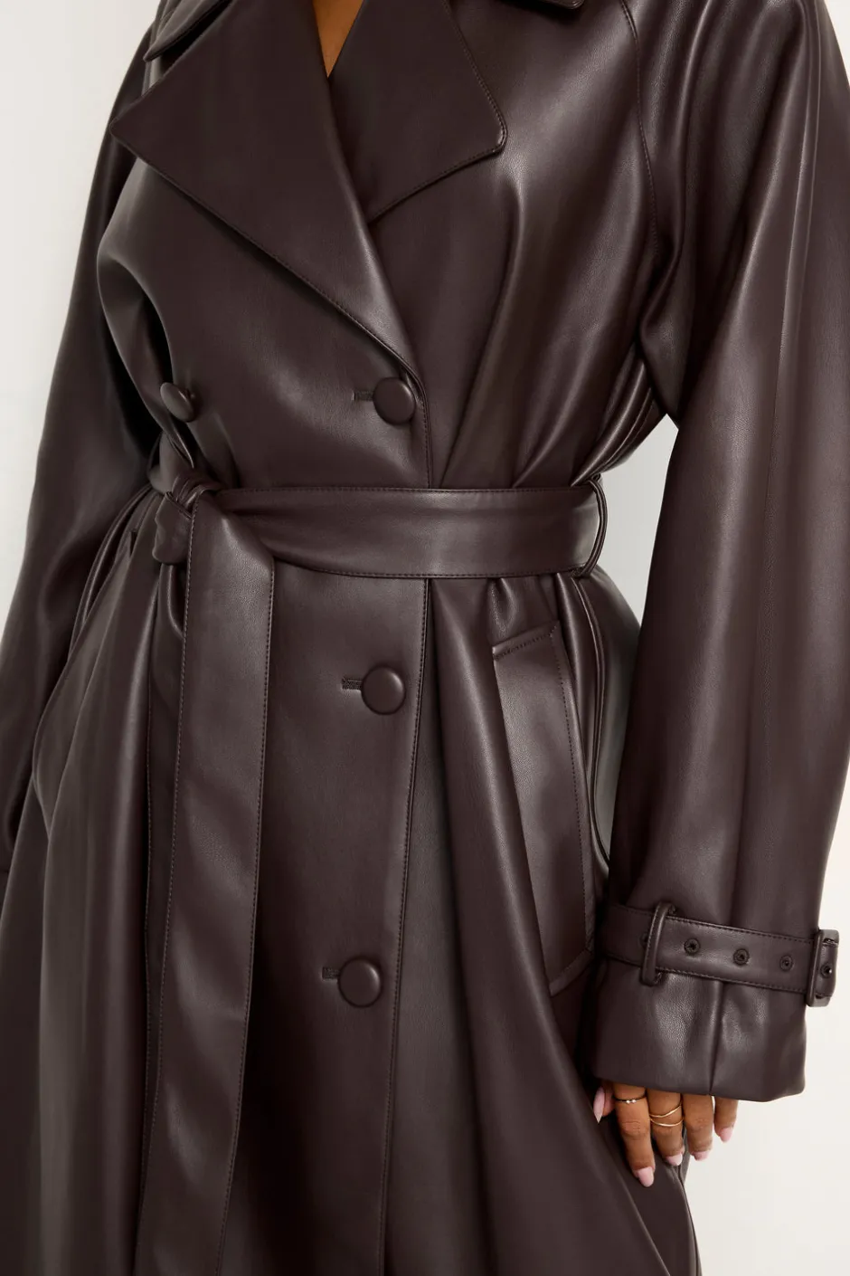 Good American Outerwear<FAUX LEATHER TRENCH COAT Bark003