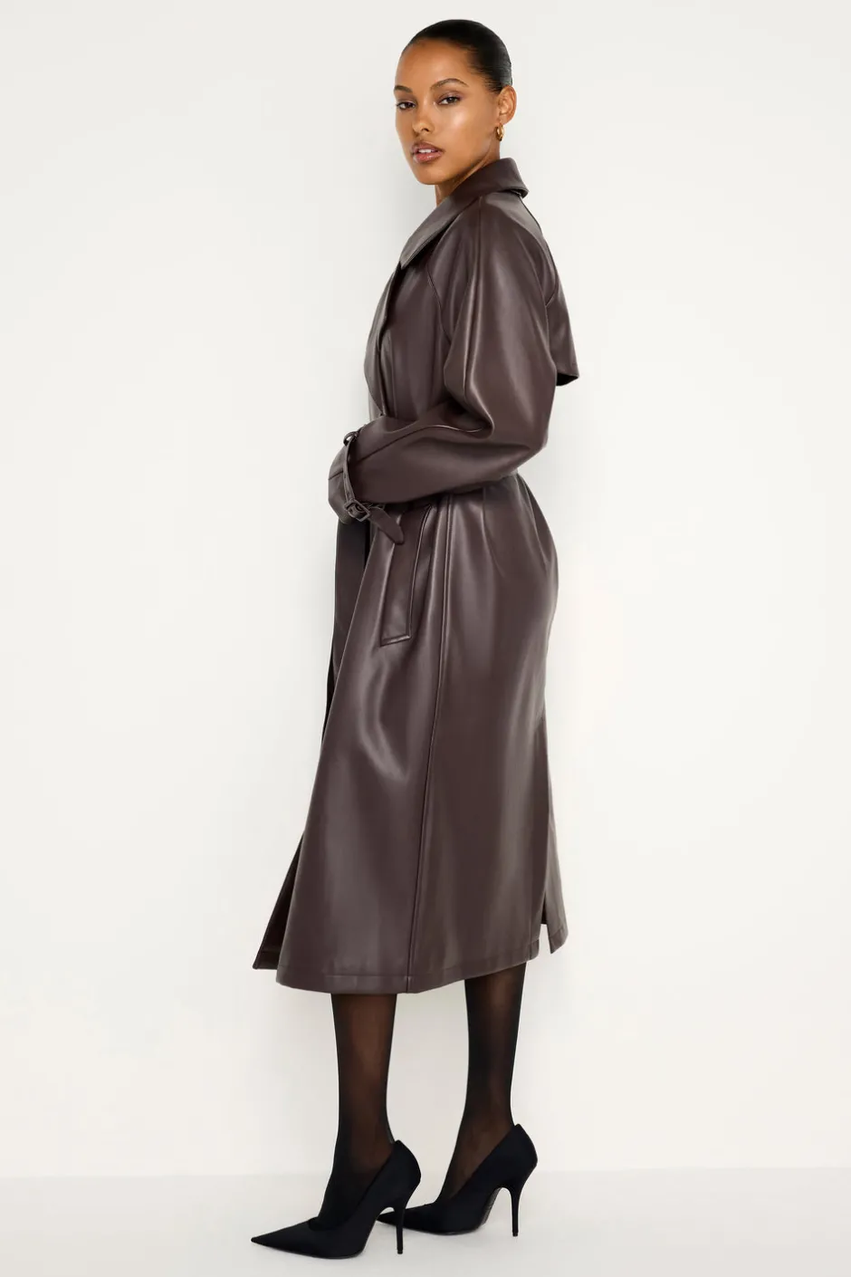 Good American Outerwear<FAUX LEATHER TRENCH COAT Bark003