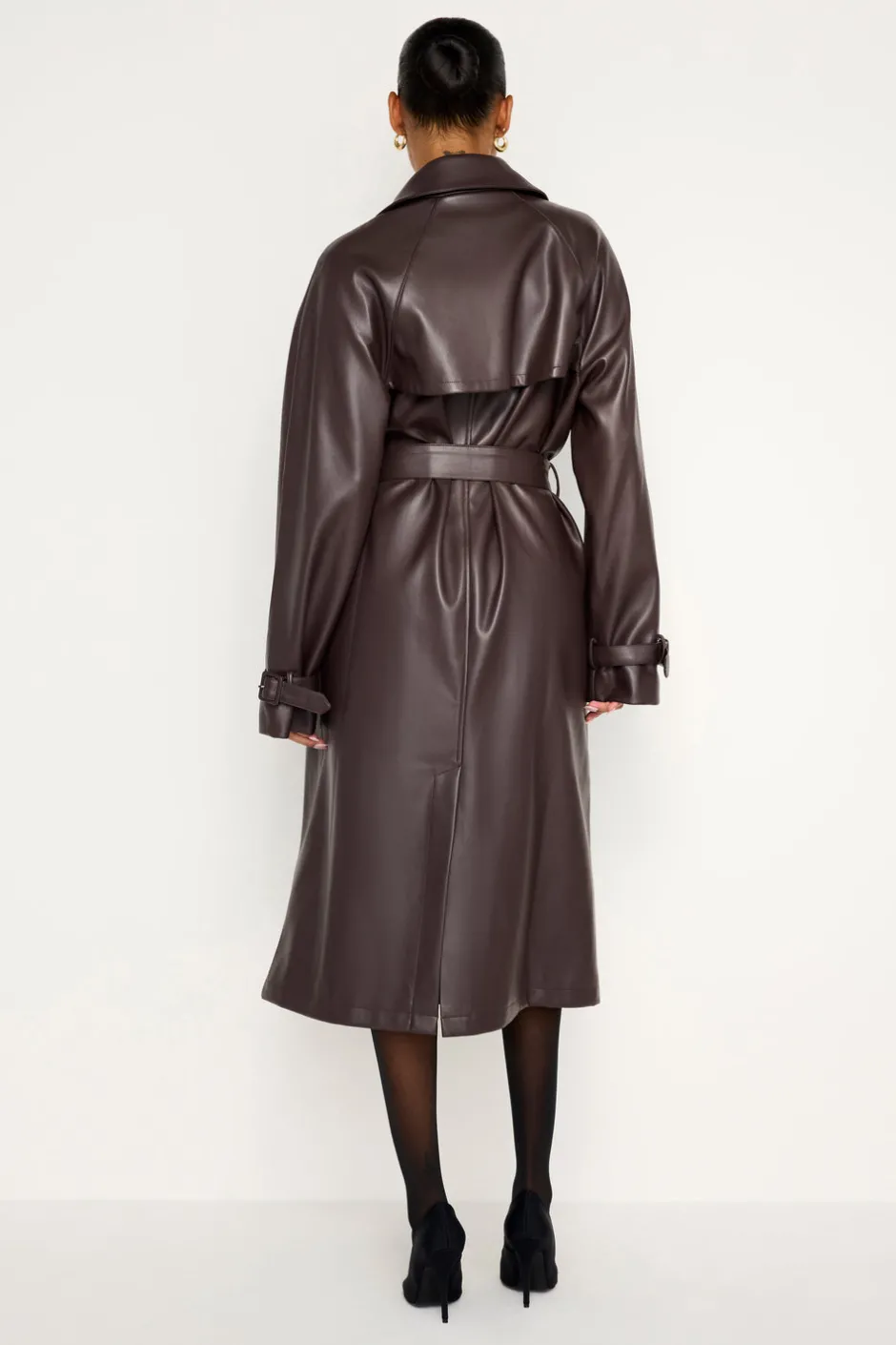Good American Outerwear<FAUX LEATHER TRENCH COAT Bark003