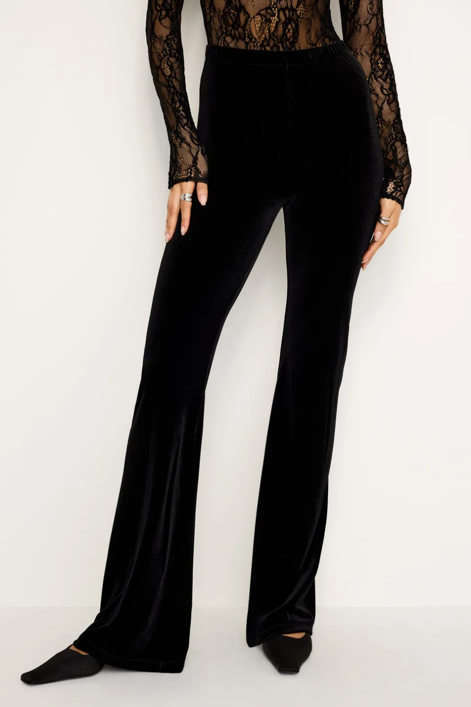 Good American Pants<FLARE VELVET PANTS Black001