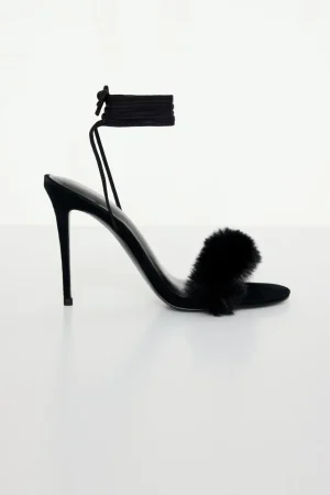 Good American Shoes<FUR WRAP HEELS Black001