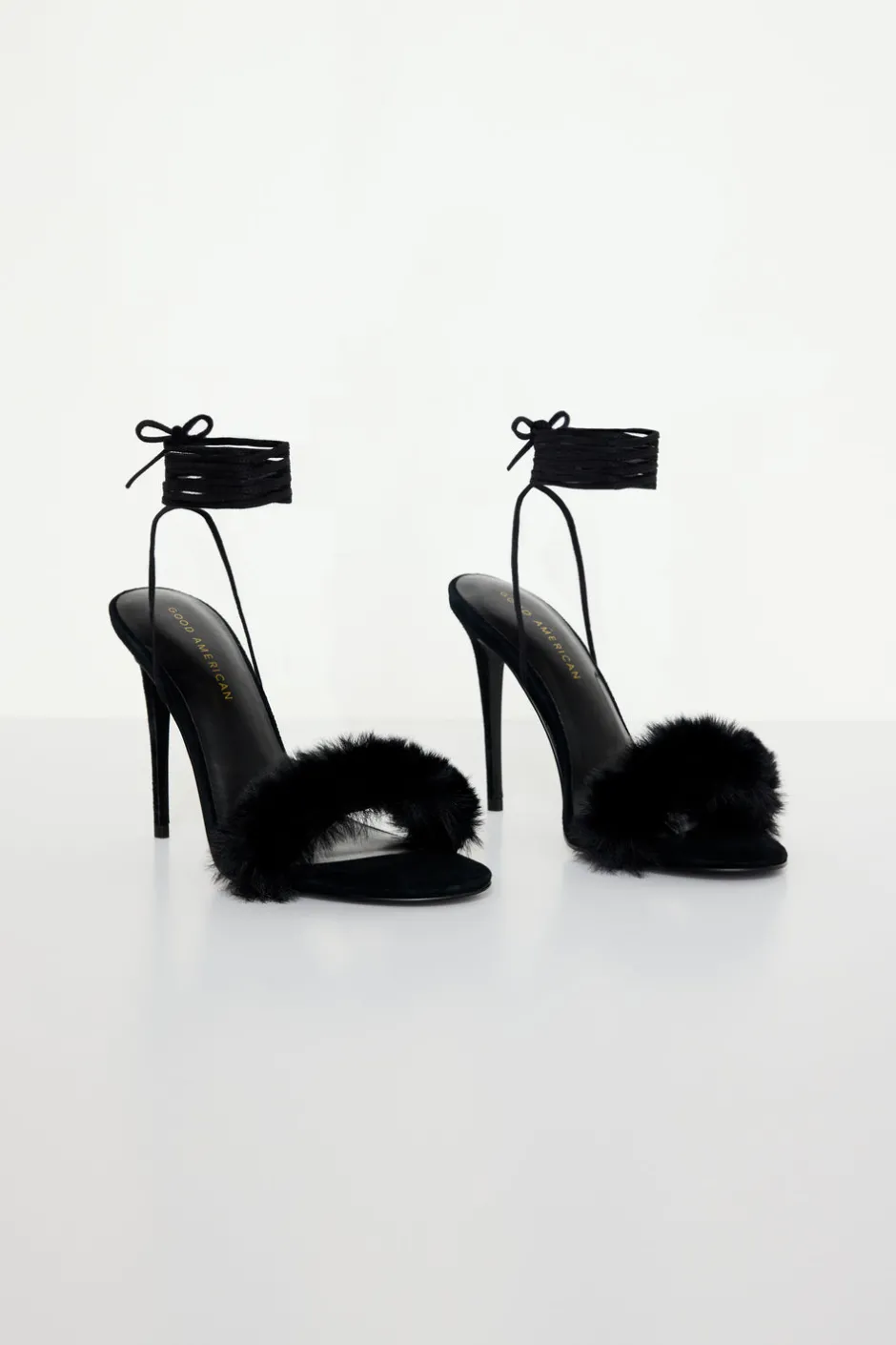 Good American Shoes<FUR WRAP HEELS Black001