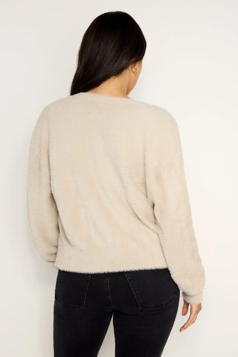 Good American Tops | Sweaters<FUZZY CARDIGAN Flax001