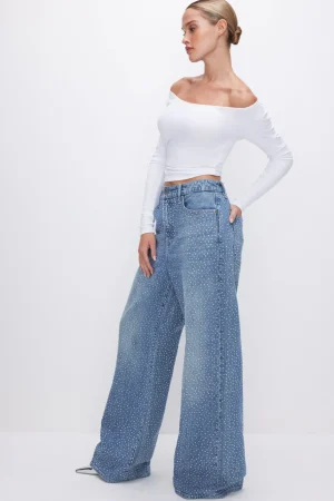Good American Relaxed | Wide Leg<GOOD EASE RELAXED SPARKLE JEANS Indigo592