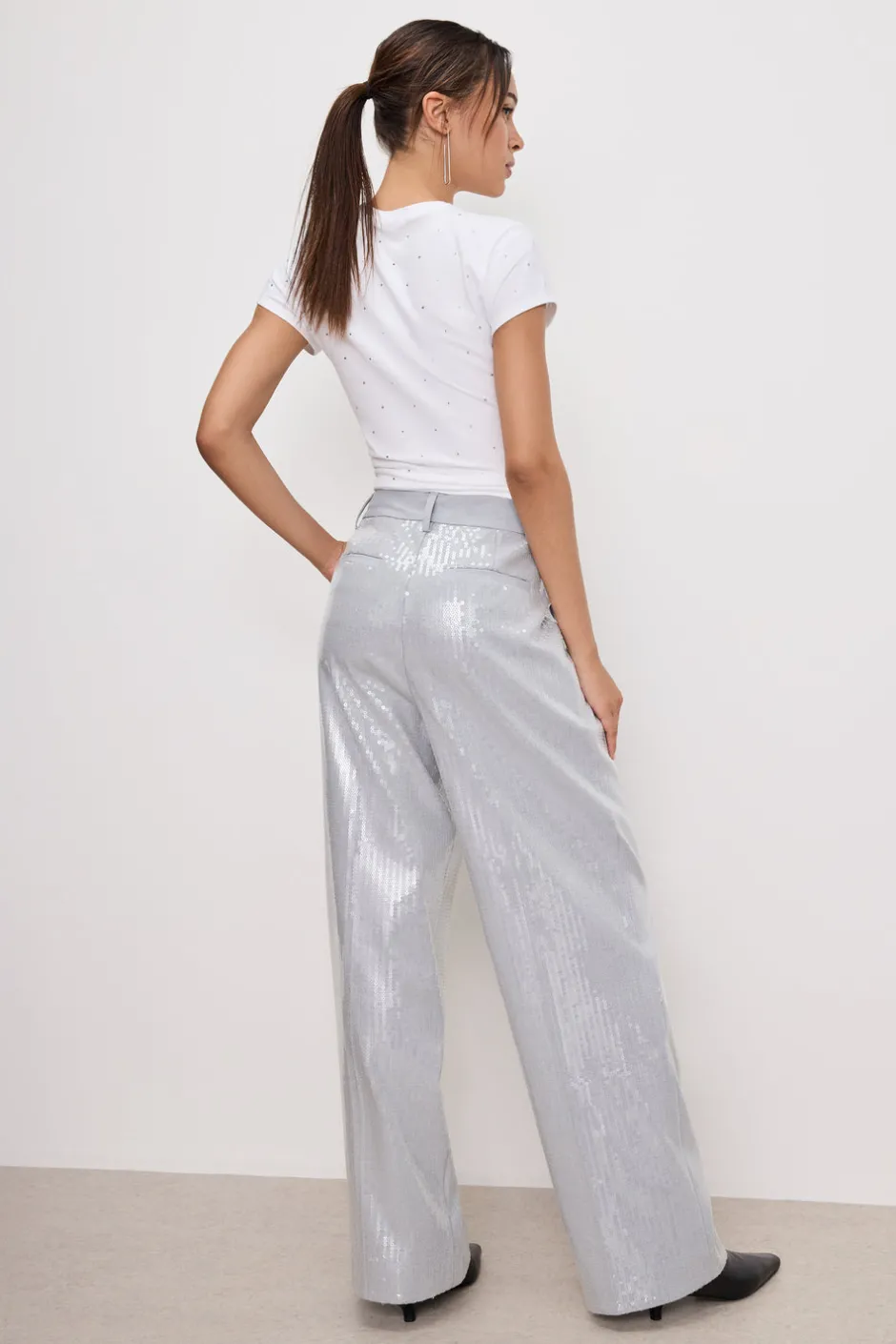 Good American Pants<GOOD ’90s SEQUIN TROUSERS Heather grey001
