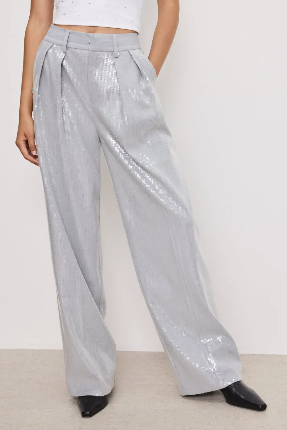 Good American Pants<GOOD ’90s SEQUIN TROUSERS Heather grey001
