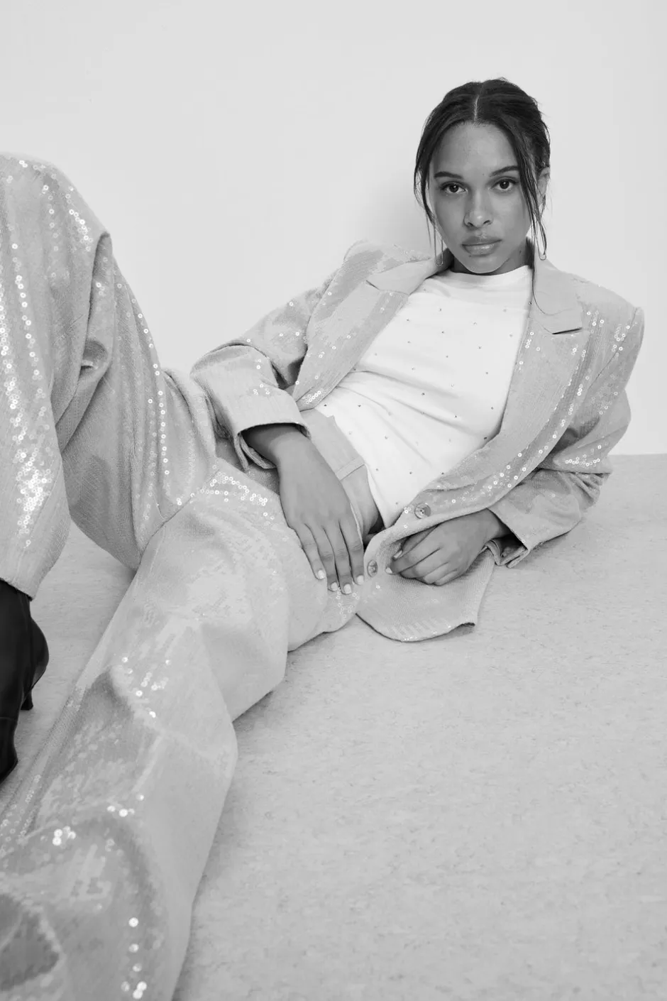 Good American Pants<GOOD ’90s SEQUIN TROUSERS Heather grey001