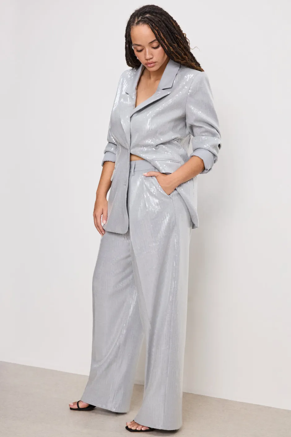 Good American Pants<GOOD ’90s SEQUIN TROUSERS Heather grey001