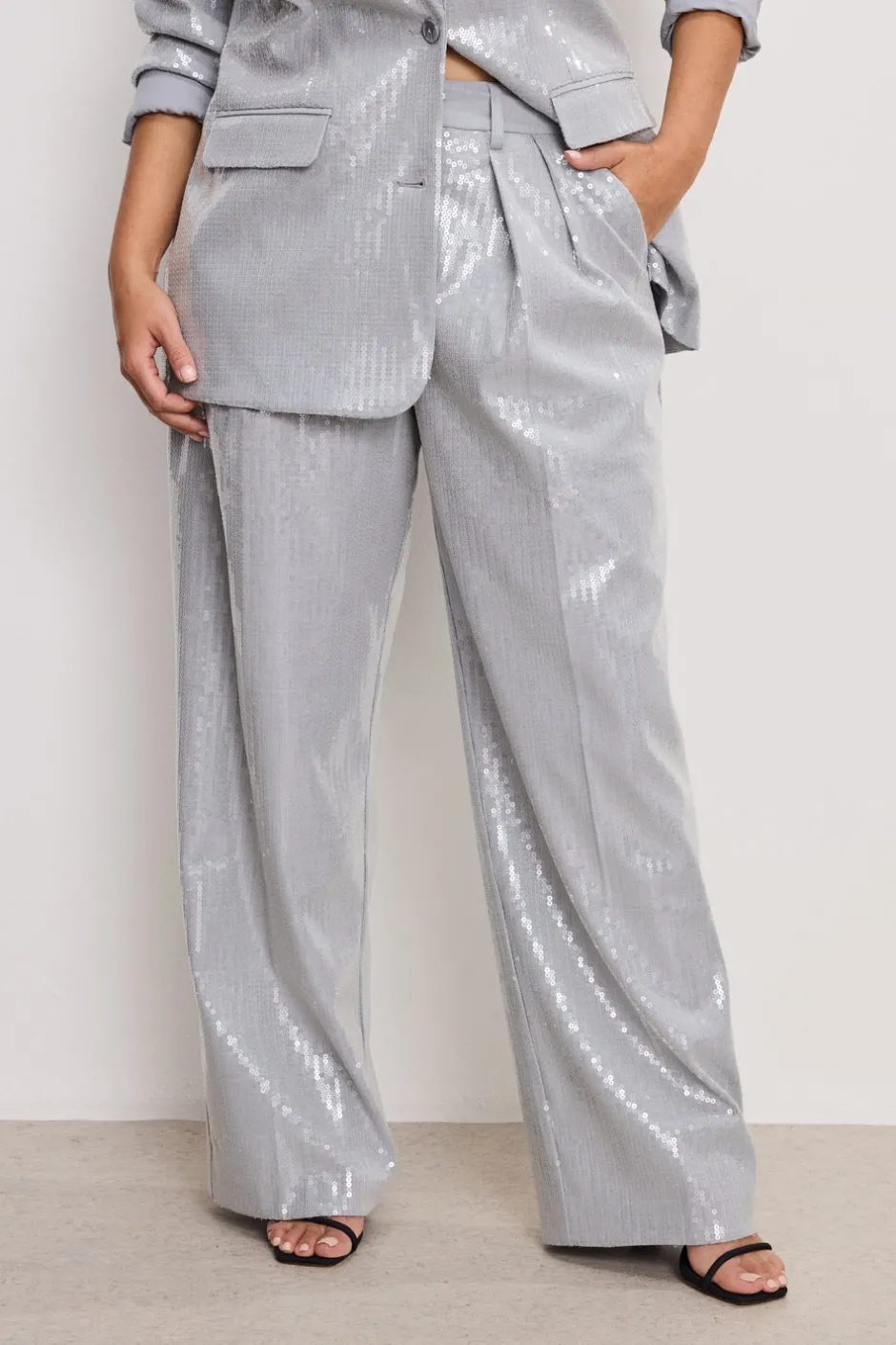 Good American Pants<GOOD ’90s SEQUIN TROUSERS Heather grey001