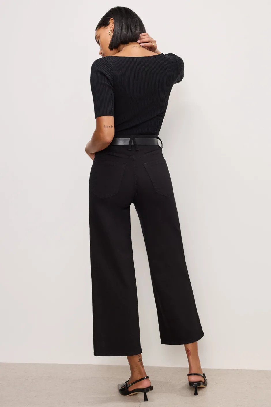 Good American Relaxed | Wide Leg<GOOD WAIST CROPPED PALAZZO NEVER FADE JEANS Black001