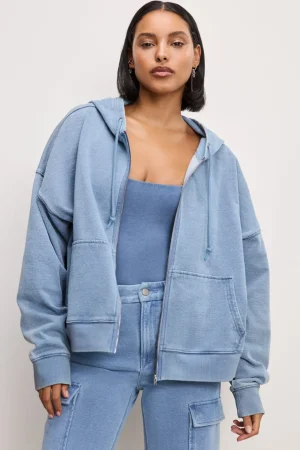 Good American Tops | Sweaters<JEANIUS BOXY ZIP HOODIE Indigo376