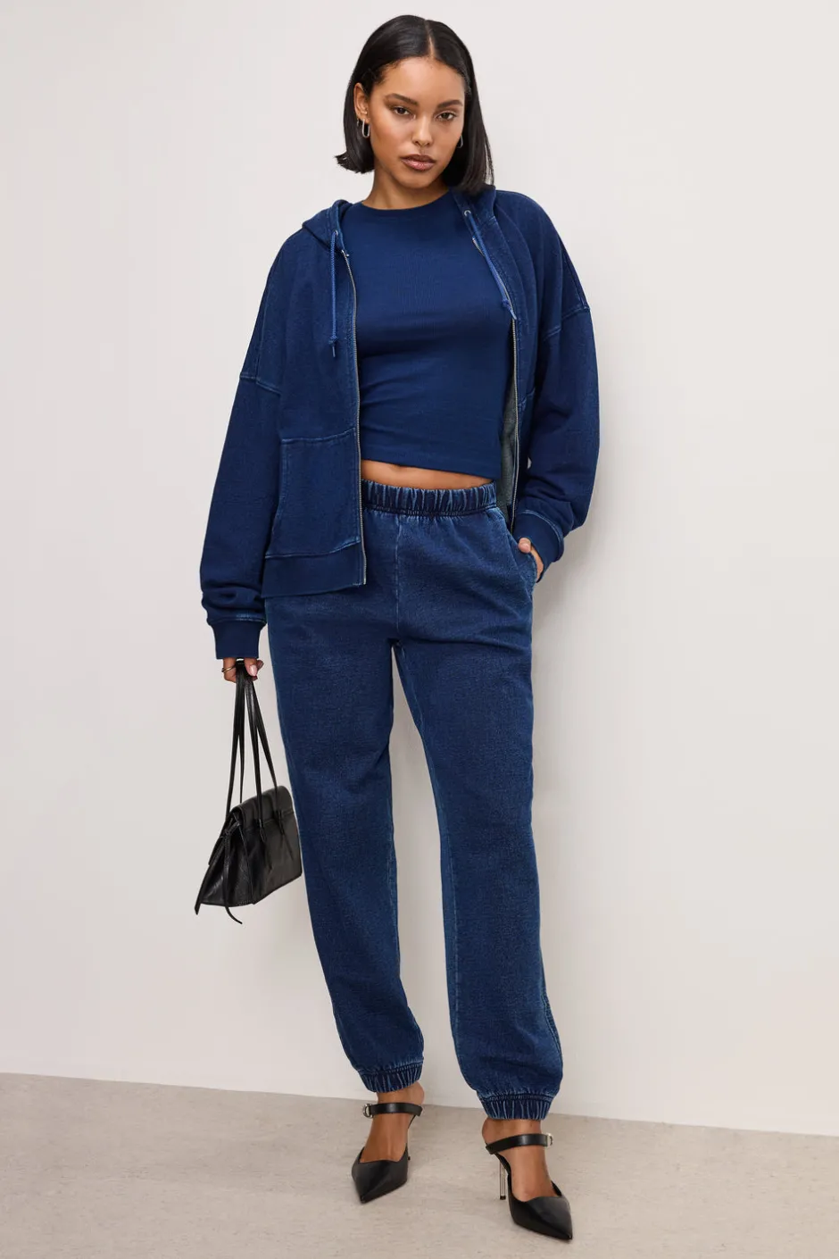 Good American Tops | Sweaters<JEANIUS BOXY ZIP HOODIE Indigo377