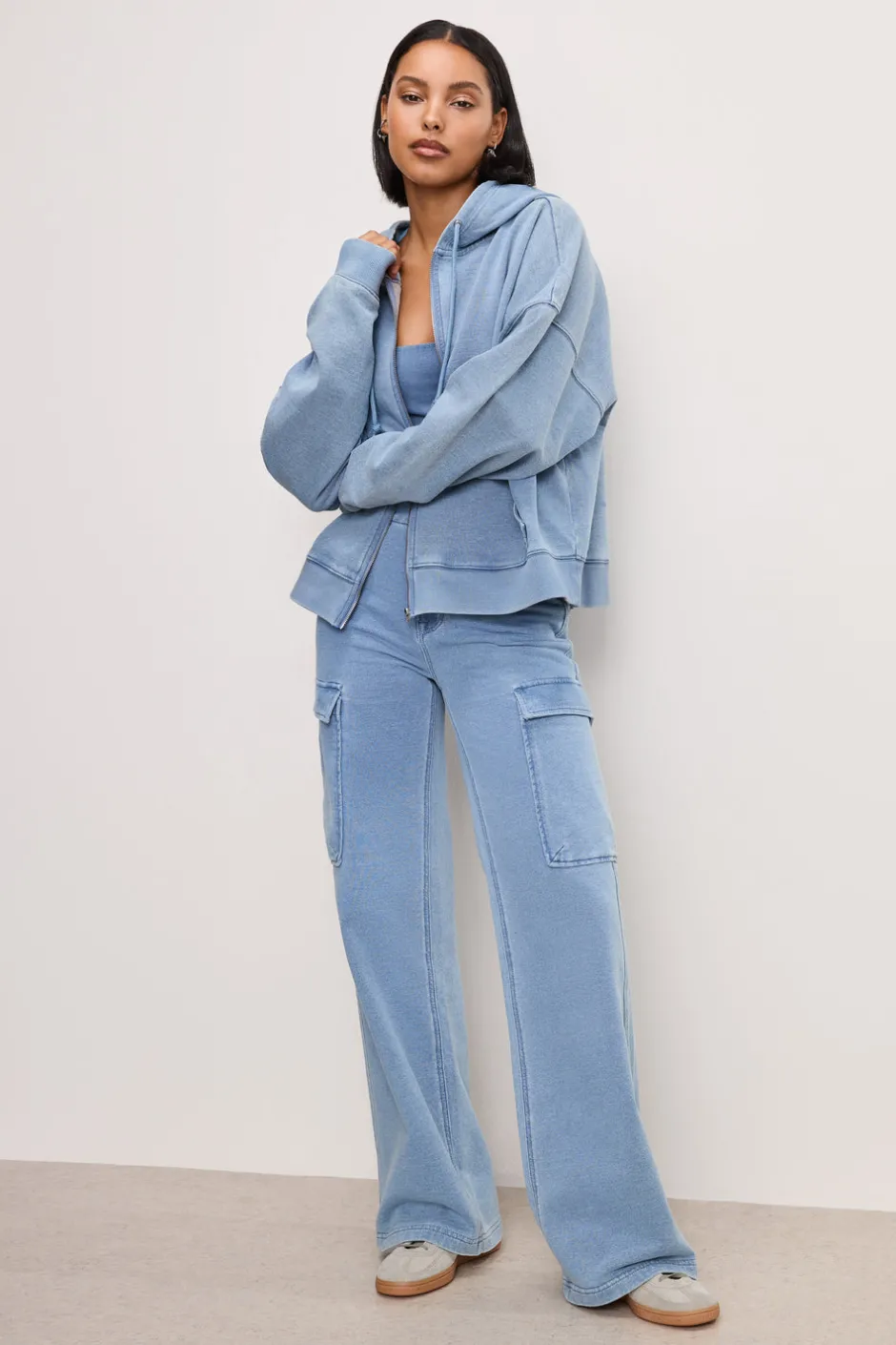 Good American Tops | Sweaters<JEANIUS BOXY ZIP HOODIE Indigo376