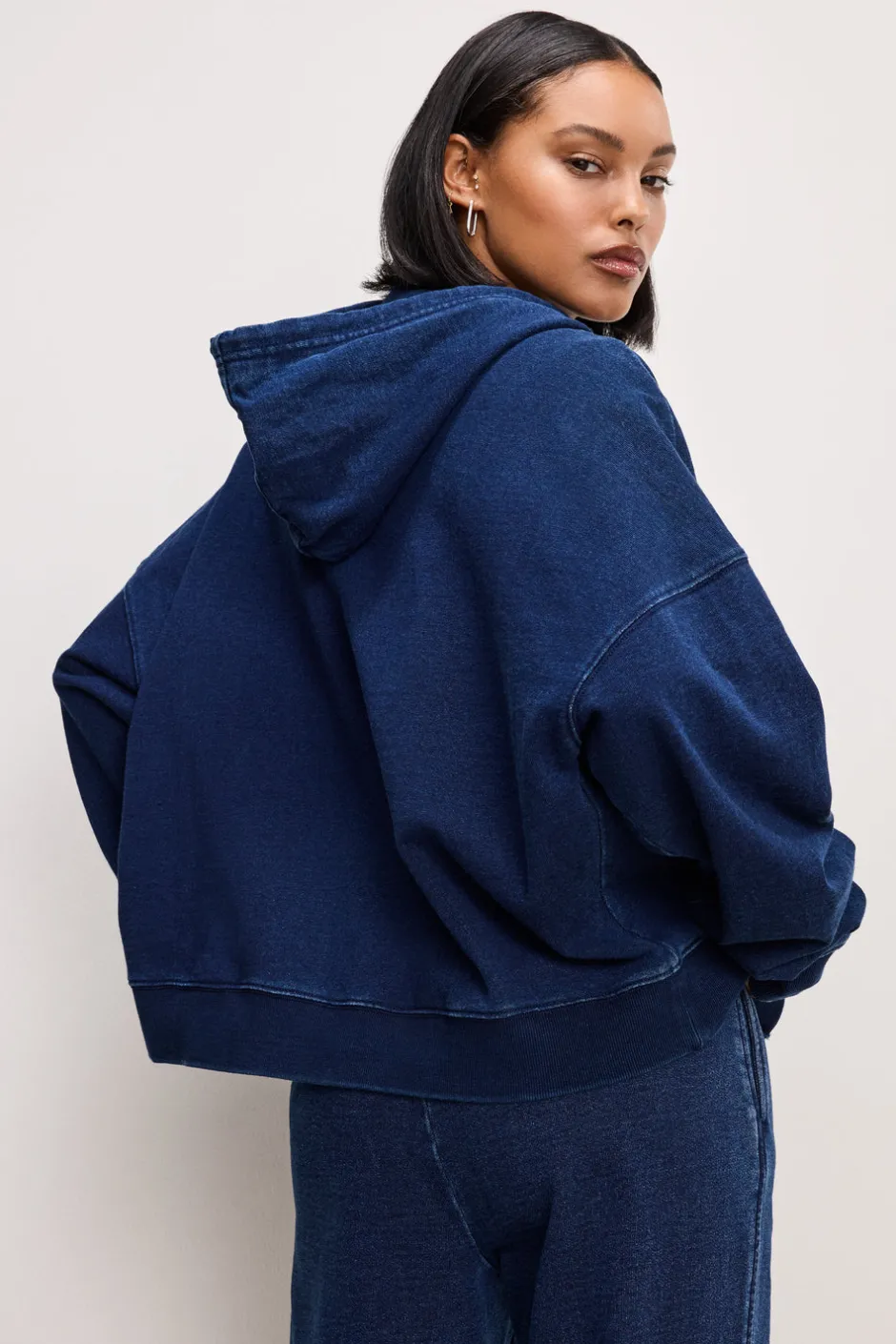 Good American Tops | Sweaters<JEANIUS BOXY ZIP HOODIE Indigo377