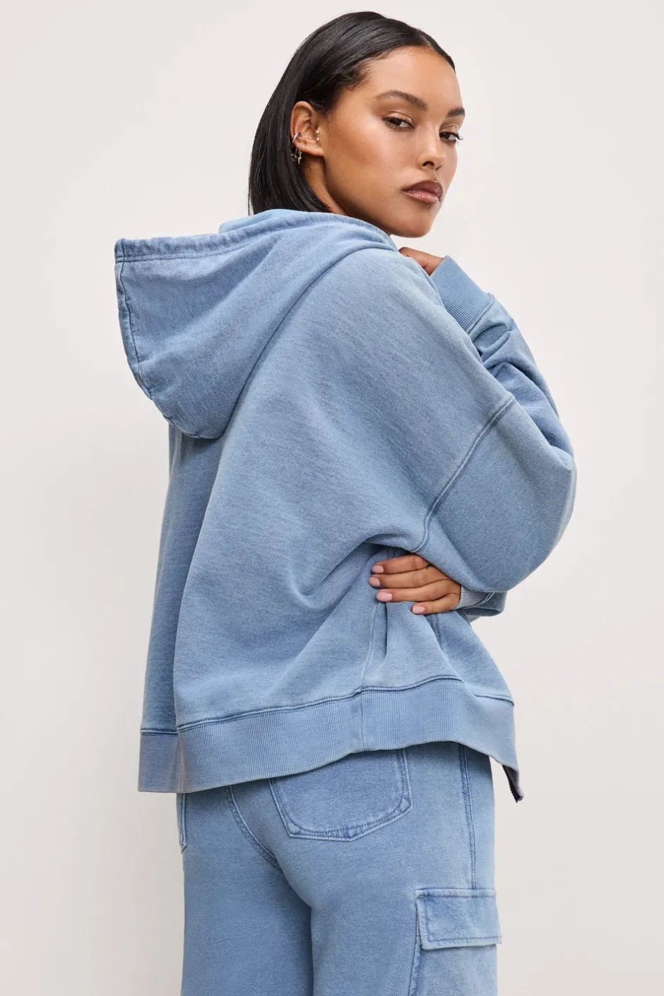 Good American Tops | Sweaters<JEANIUS BOXY ZIP HOODIE Indigo376