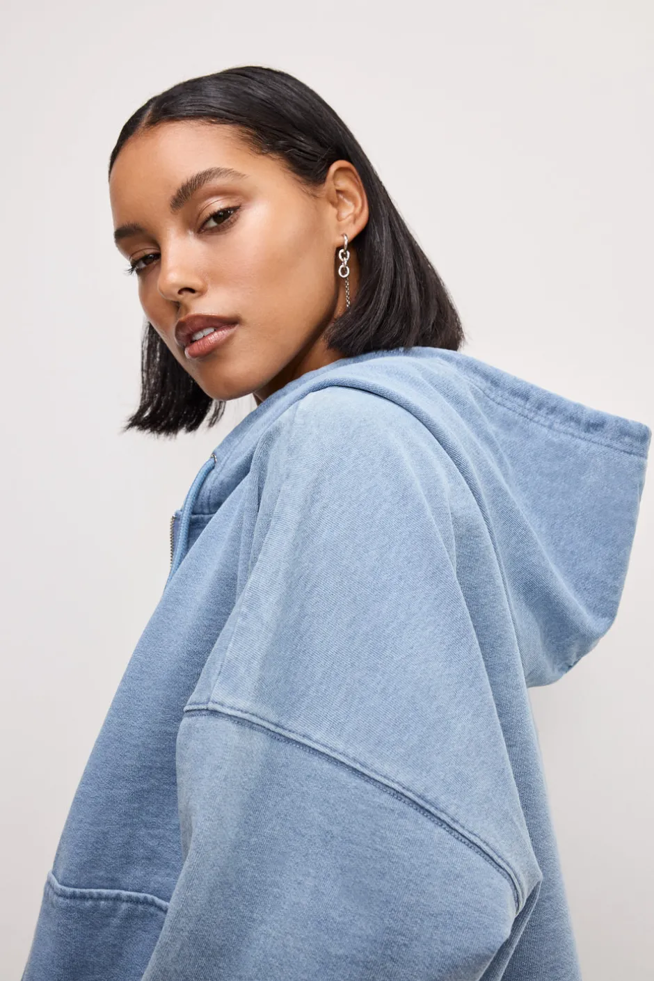 Good American Tops | Sweaters<JEANIUS BOXY ZIP HOODIE Indigo376