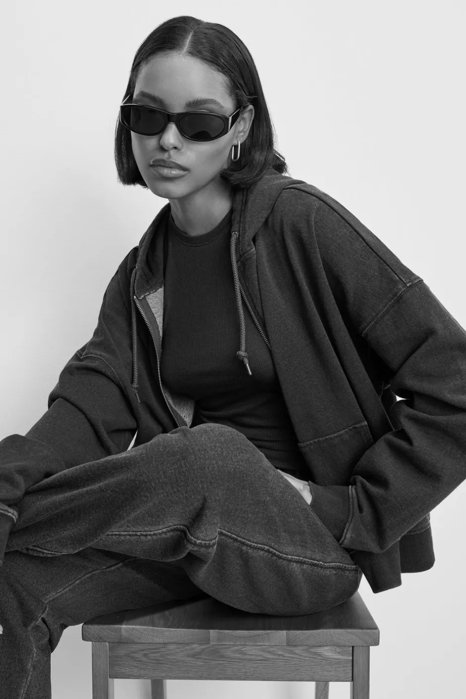 Good American Tops | Sweaters<JEANIUS BOXY ZIP HOODIE Indigo377