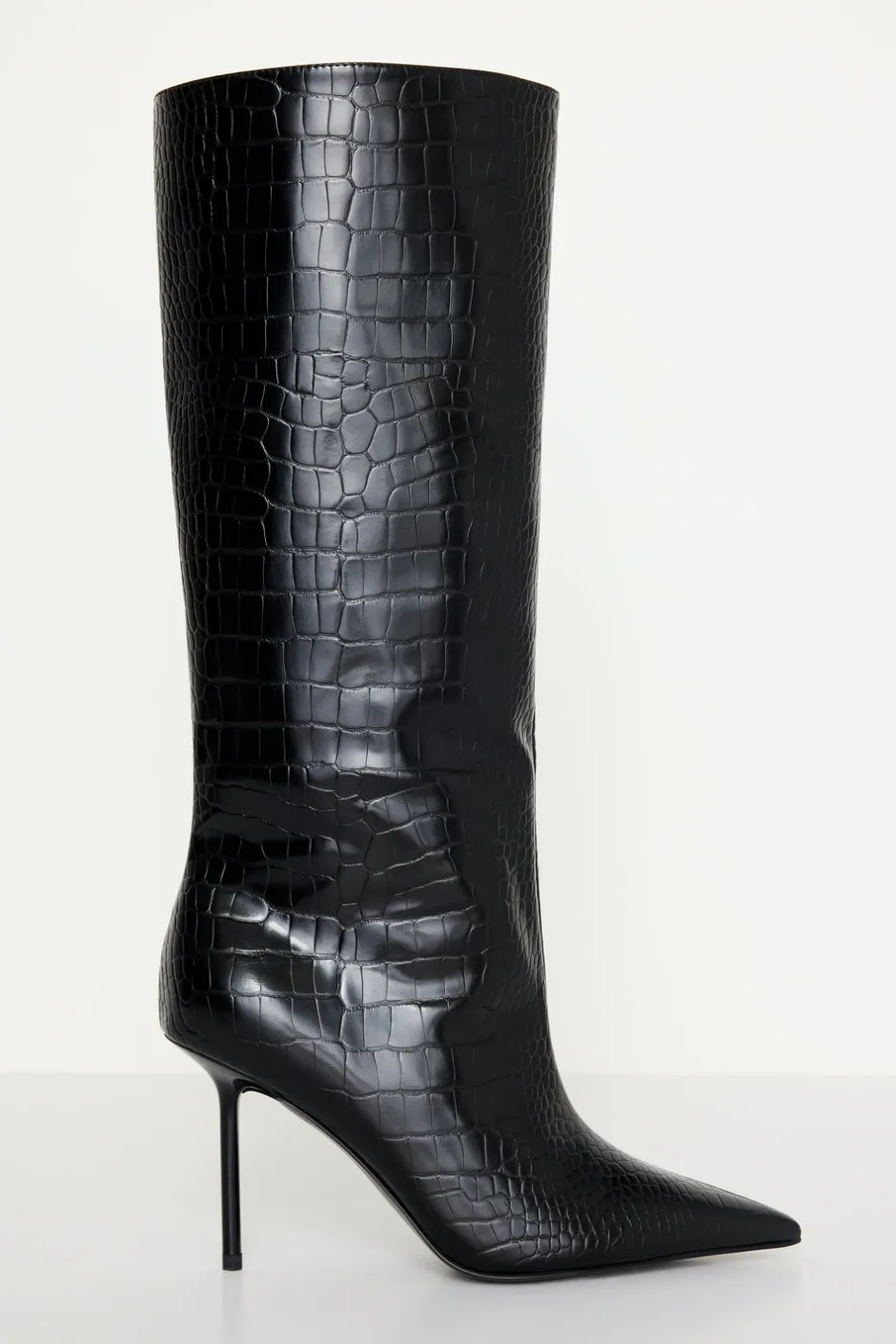 Good American Shoes<KNEE HIGH CROCODILE BOOT Black001