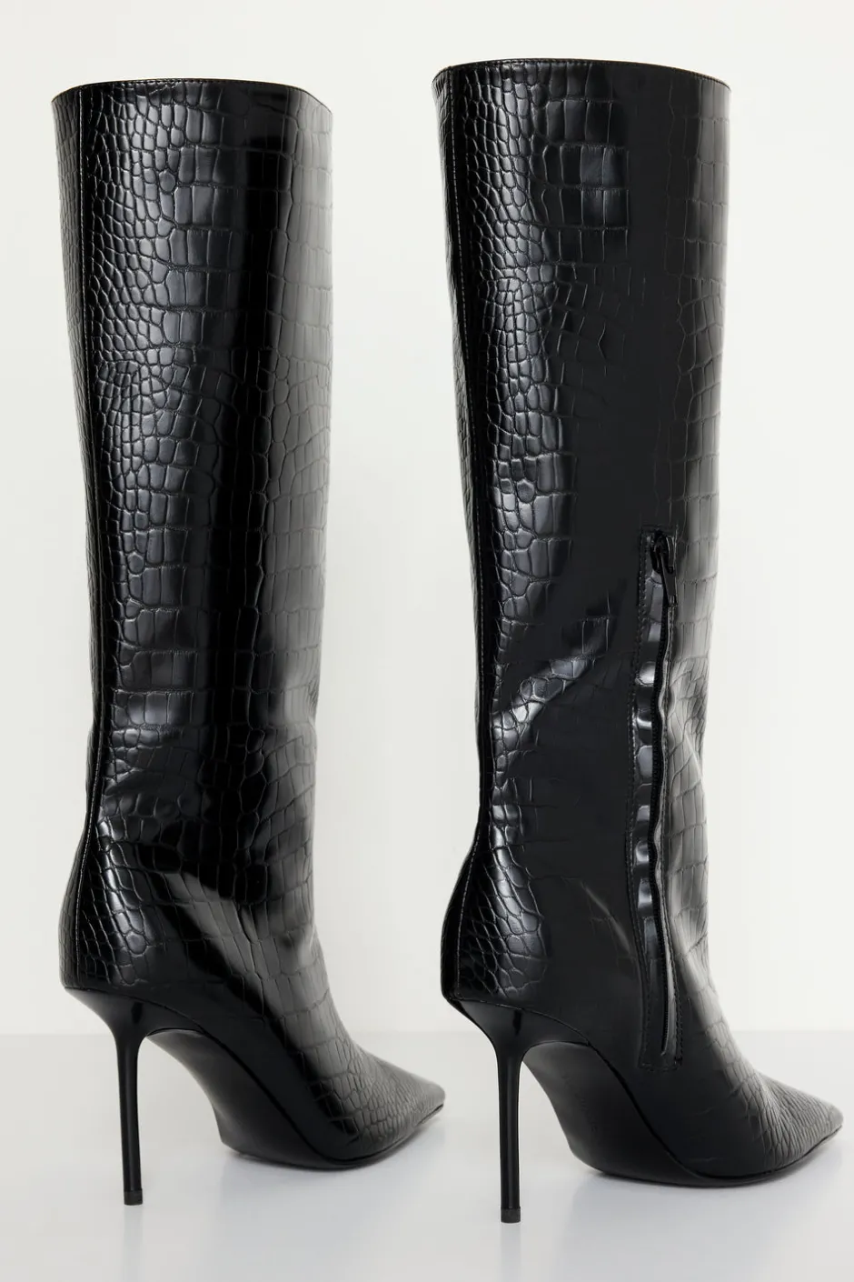 Good American Shoes<KNEE HIGH CROCODILE BOOT Black001