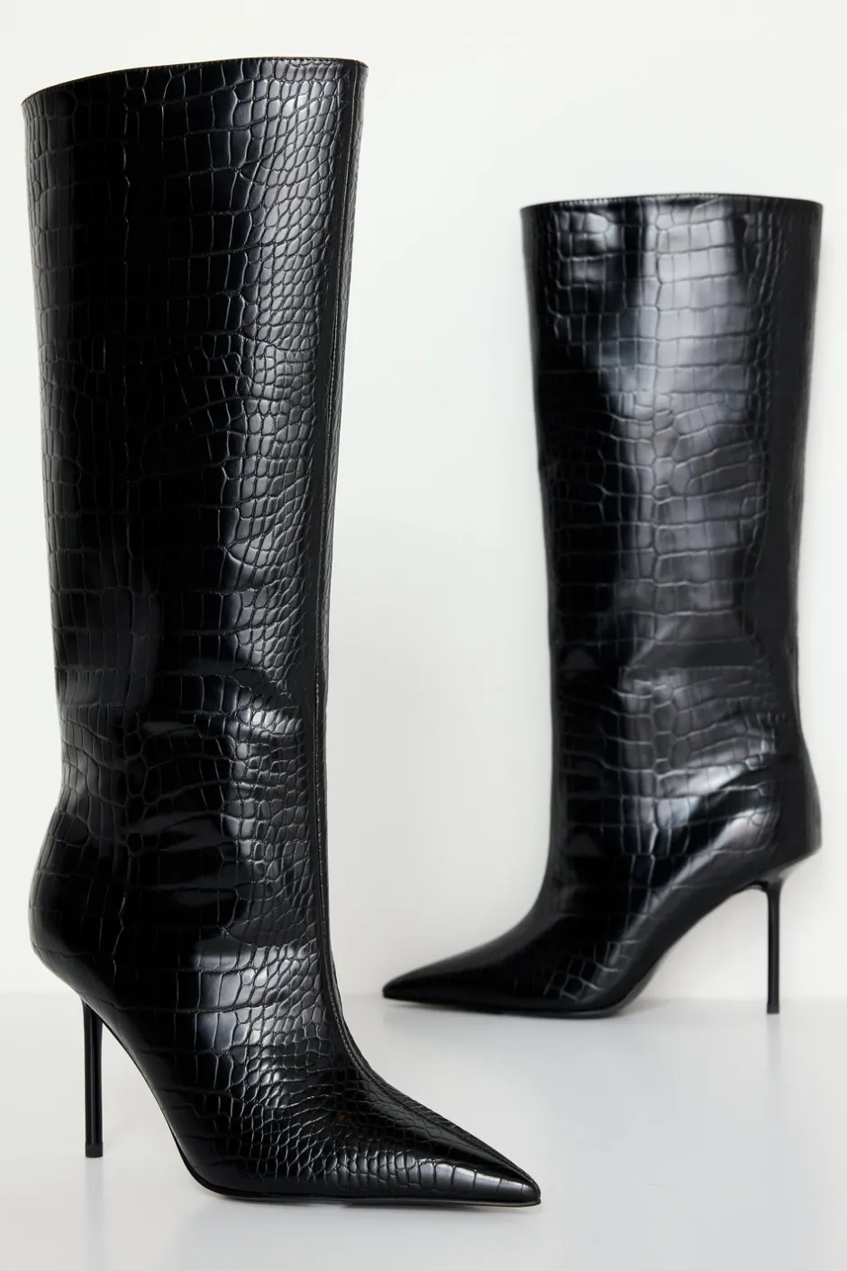 Good American Shoes<KNEE HIGH CROCODILE BOOT Black001