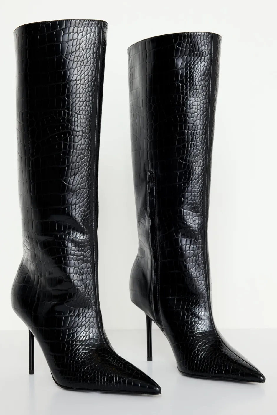 Good American Shoes<KNEE HIGH CROCODILE BOOT Black001