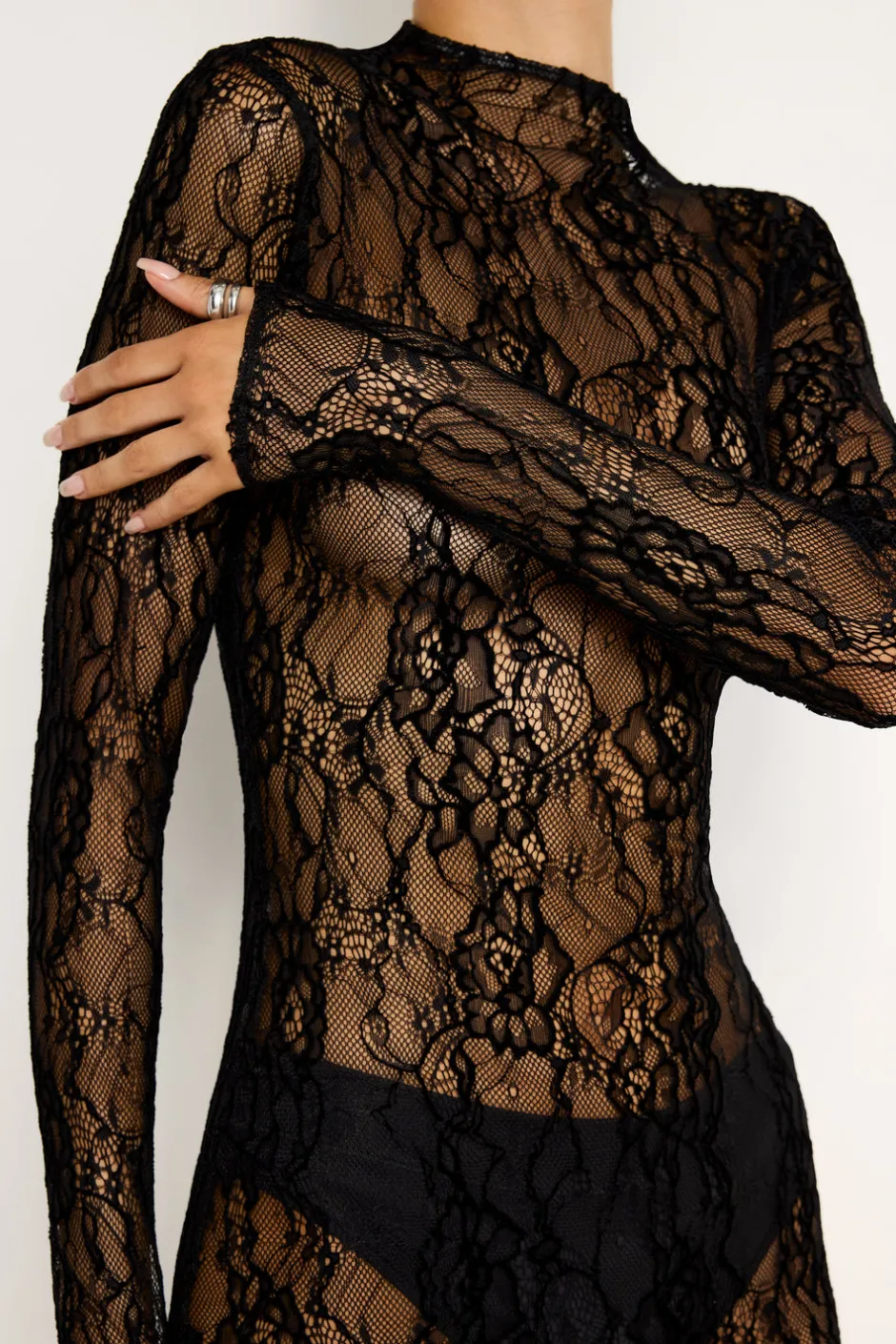Good American Dresses<LACE MAXI DRESS Black001