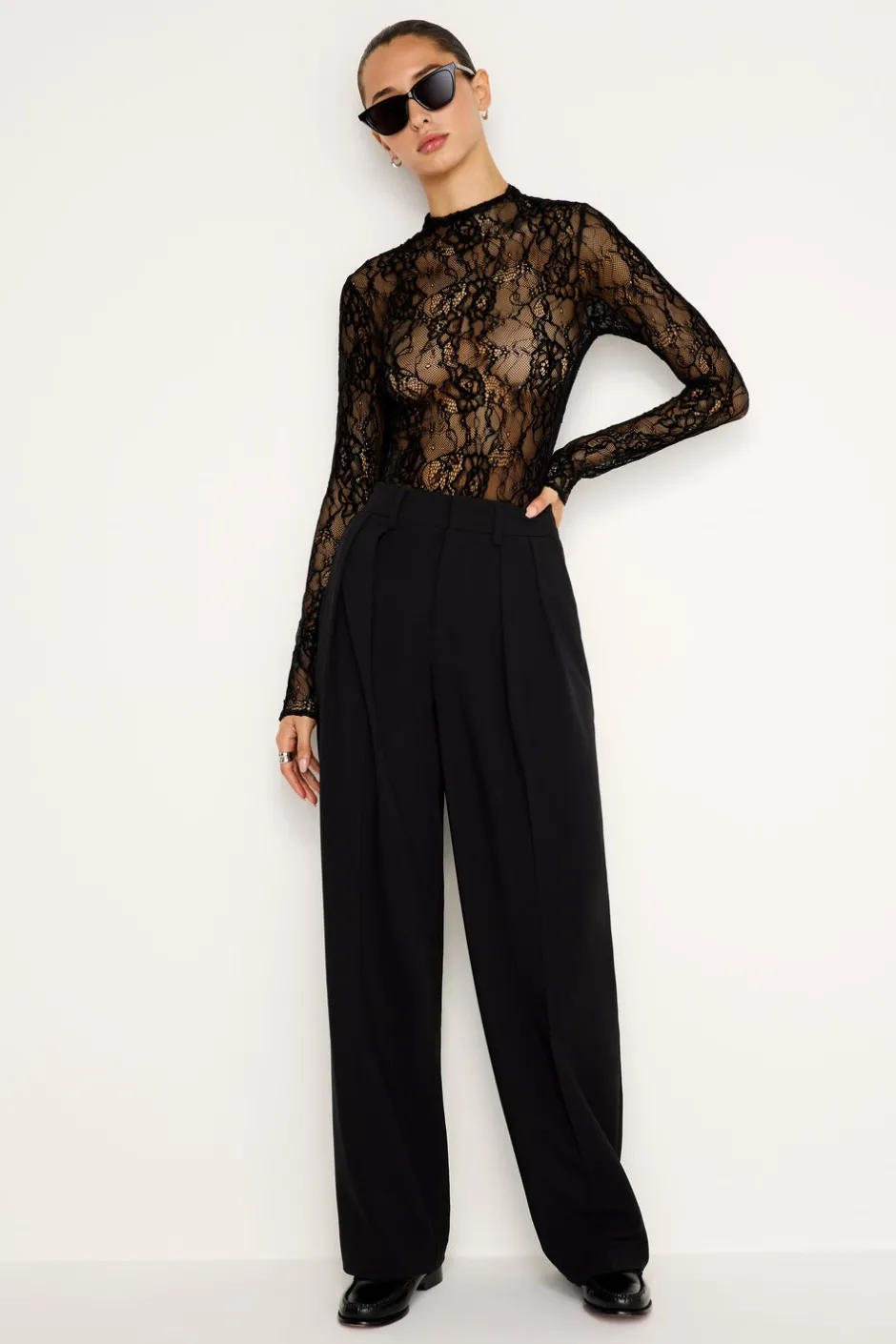Good American Bodysuits<LACE MOCK NECK BODYSUIT Black001