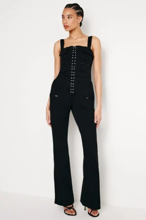 Good American Jumpsuits<LACE UP UTILITY JUMPSUIT Black001