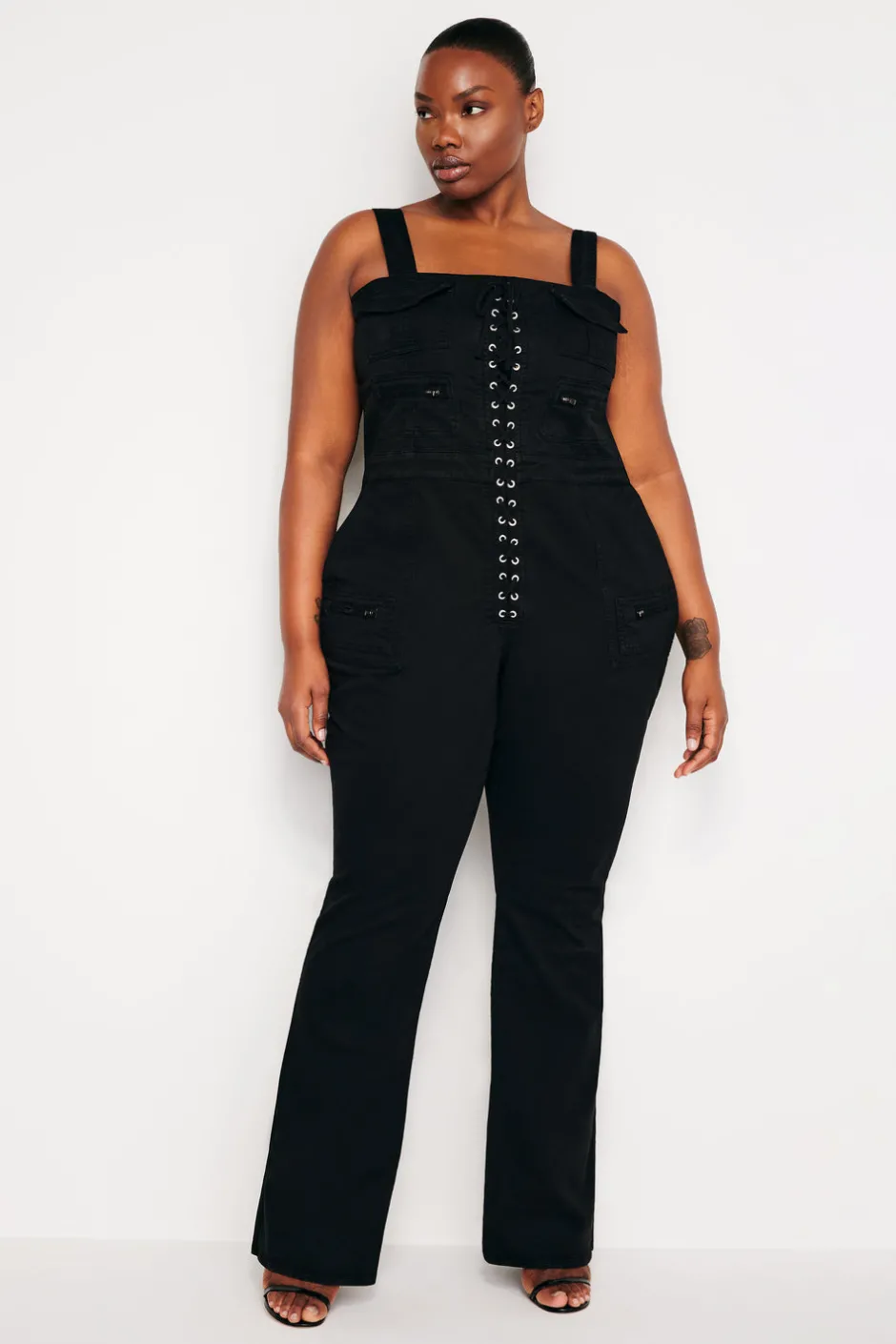 Good American Jumpsuits<LACE UP UTILITY JUMPSUIT Black001