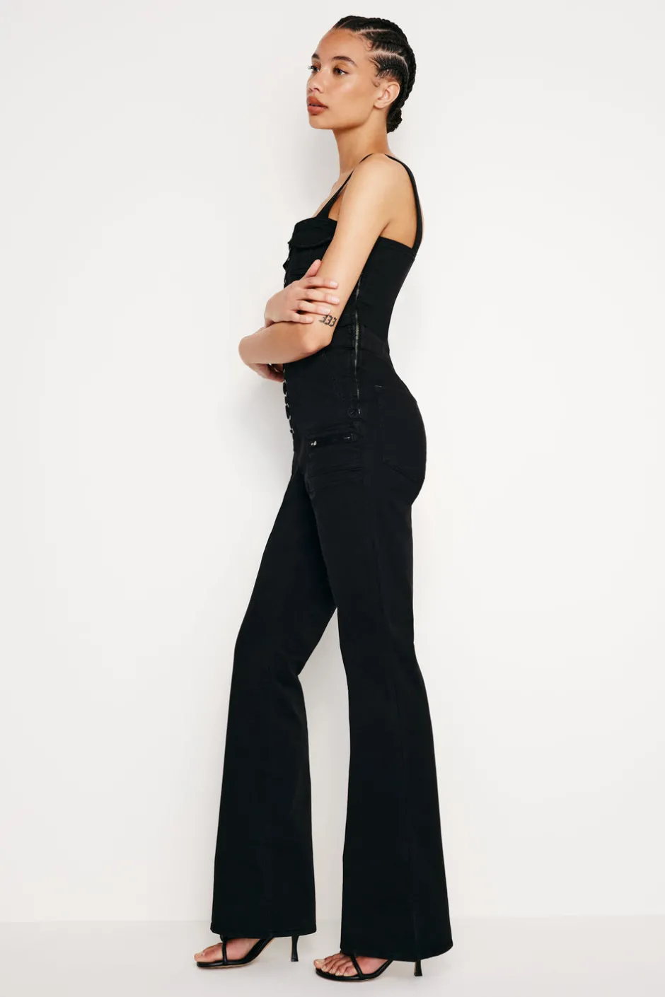Good American Jumpsuits<LACE UP UTILITY JUMPSUIT Black001