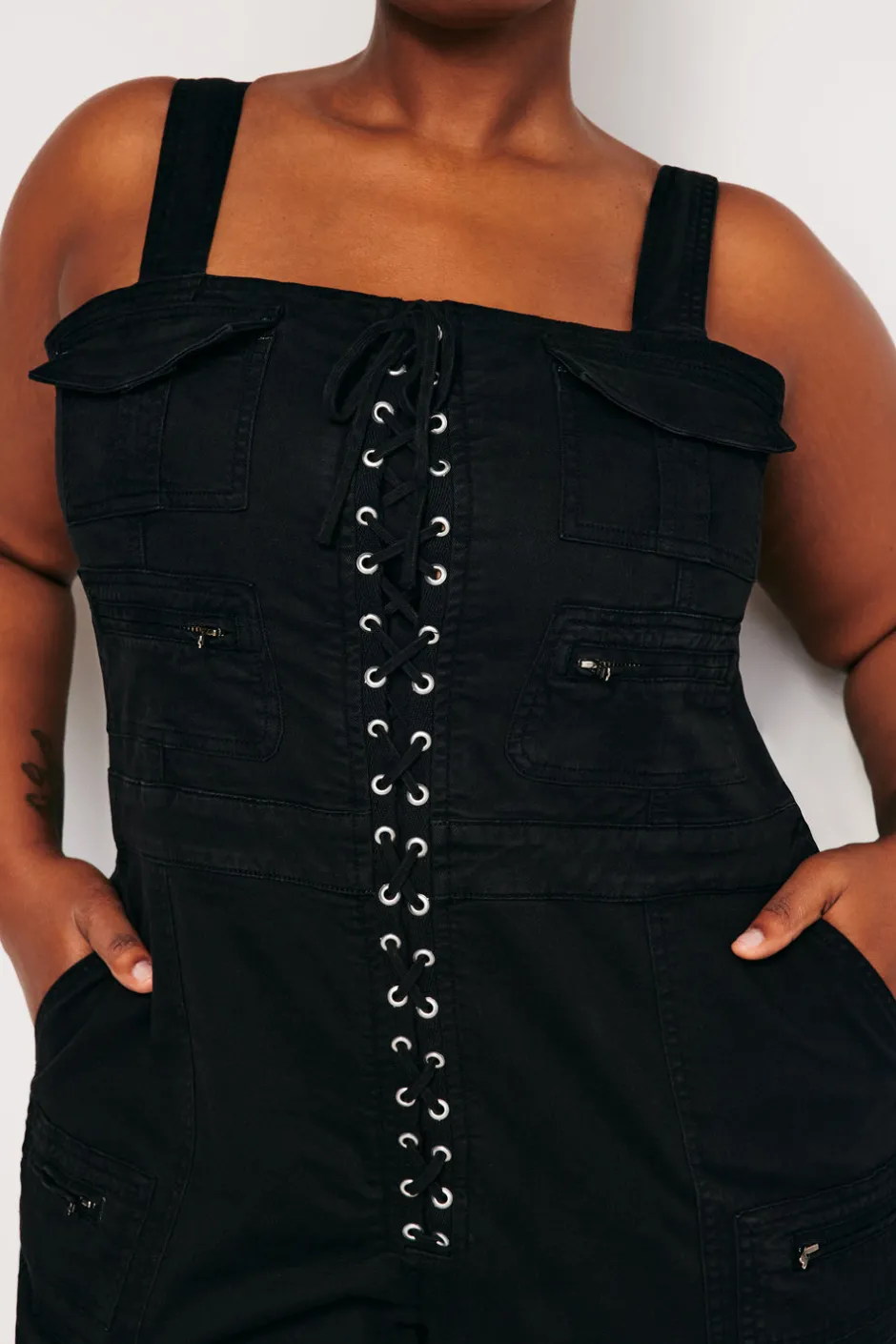 Good American Jumpsuits<LACE UP UTILITY JUMPSUIT Black001