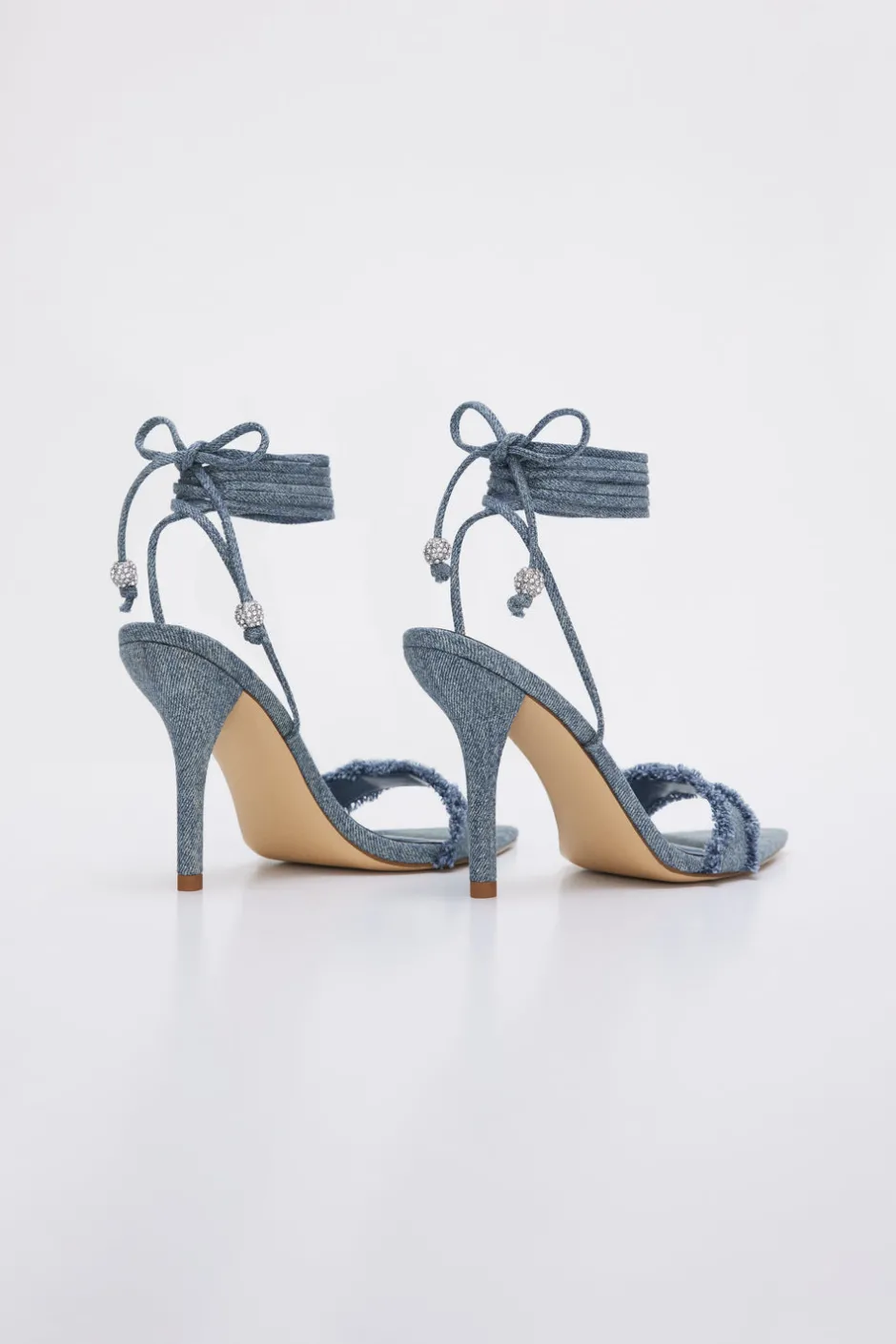 Good American Shoes<LACE UP HEELS Blue denim002