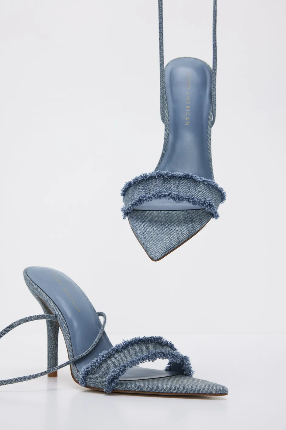 Good American Shoes<LACE UP HEELS Blue denim002