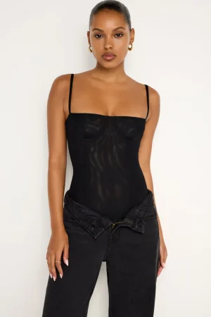Good American Tops | Bodysuits<MESH BUSTIER BODYSUIT Black001