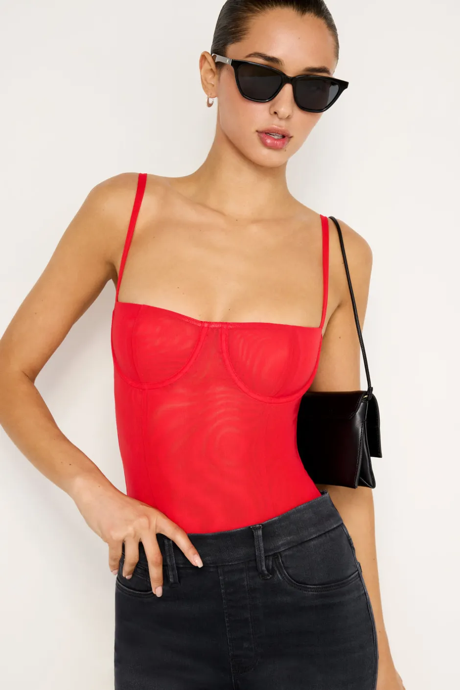 Good American Tops | Bodysuits<MESH BUSTIER BODYSUIT Grenadine003