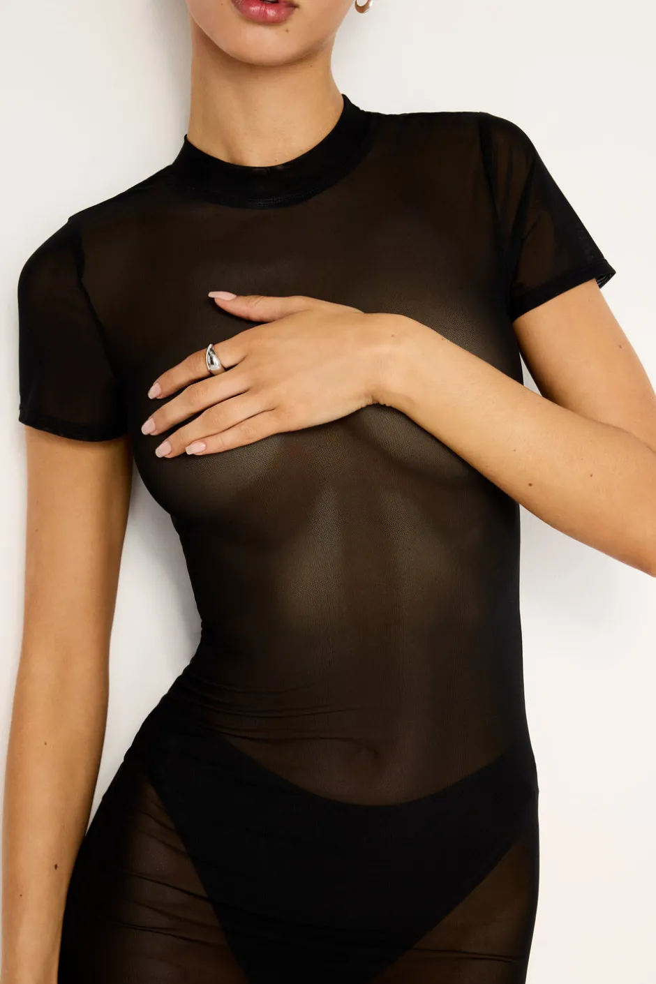 Good American Dresses<MESH TEE MAXI DRESS Black001
