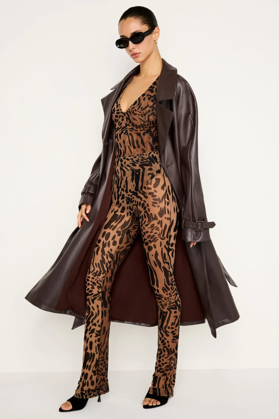 Good American Tops | Bodysuits<MESH BODYSUIT Warped leopard004