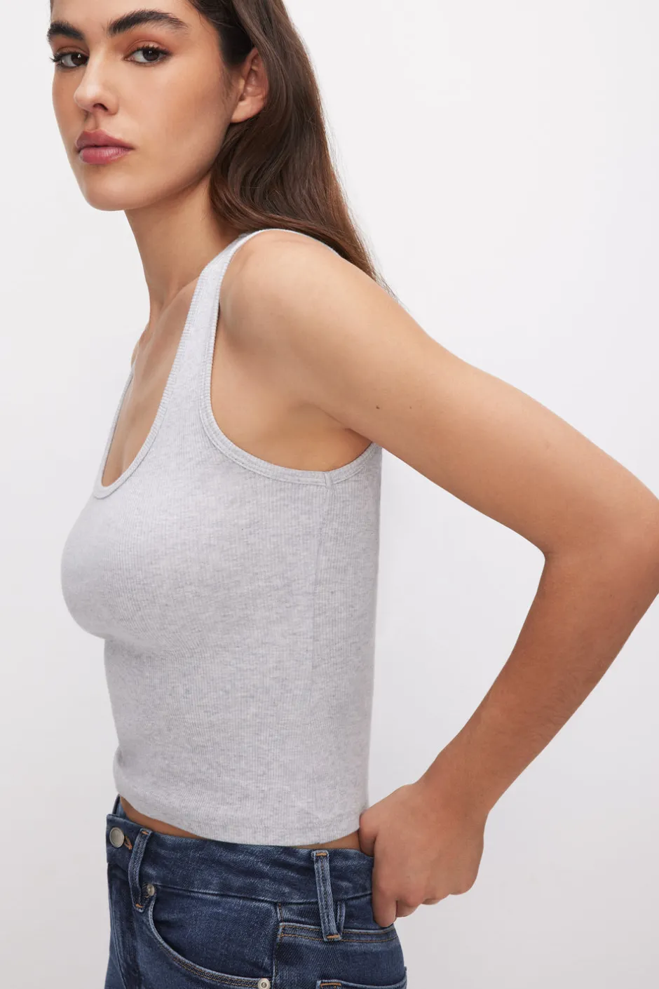 Good American Tops | Tees & Tanks<MICRO RIB TANK TOP Heather grey001