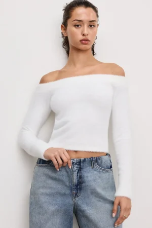Good American Tops<OFF SHOULDER PLUSH TOP Cloud white001